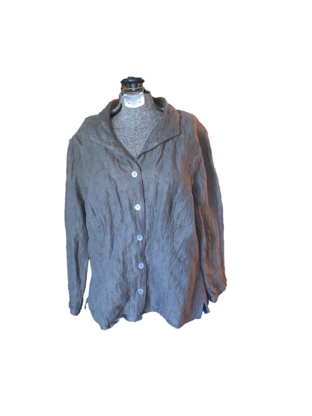 Women's Cut Loose Green Linen Blend Button-Up Shirt Size M